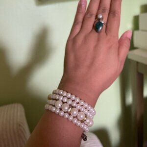 Wraparound gold and white pearl bracelet